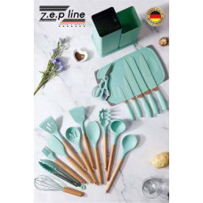 Набор кухонныx принадлежностей + набор ножей Zepline ZP-107 19 предметов Бирюзовый