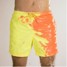 Шорты хамелеон для плавания, пляжные мужские спортивные шорты меняющие цвет ЖЕЛТО-ОРАНЖЕВЫЕ Размер L