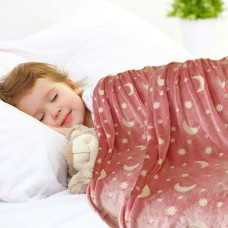 Светящийся в темноте плед одеяло BLANKET Розовый цвет 120х165 см плюшевое покрывало со звездами день/ночь