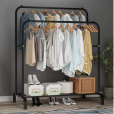 Двойная стойка вешалка для одежды и обуви Loft Rack напольная стальная с полкой Black
