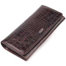 Вместительный кошелек для женщин из натуральной фактурной кожи с тиснением под крокодила CANPELLINI 185450 Коричневый