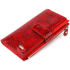Лакированный женский кошелек из натуральной кожи с тиснением под змею CANPELLINI 185480 Красный