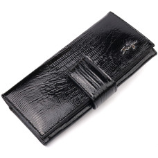 Лакированный женский кошелек из натуральной фактурной кожи KARYA 184790 Черный