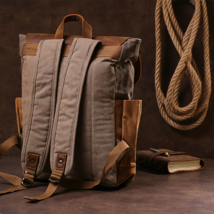 Рюкзак з боковими кишенями canvas Vintage 183130 Світло-сірий