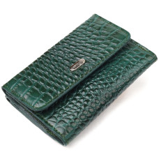 Яркий женский кошелек из натуральной фактурной кожи с тиснением под крокодила CANPELLINI 185430 Зеленый