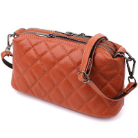 Женская сумка прошита модными ромбами из натуральной кожи Vintage sale_15143 Рыжий