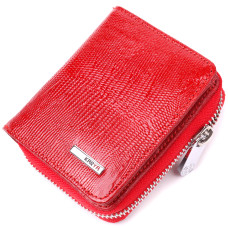 Лакированный женский кошелек с монетницей на молнии из натуральной фактурной кожи KARYA 185261 Красный