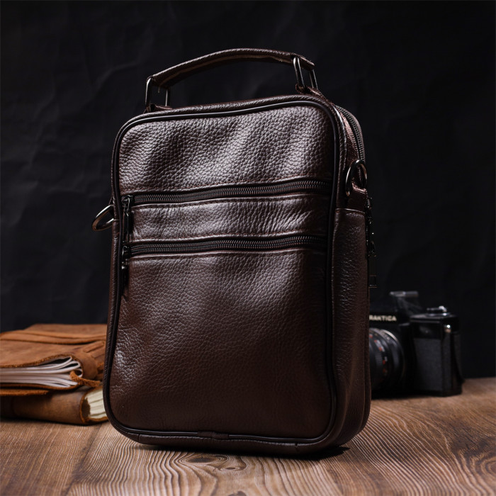 Стильний чоловічий месенджер з натуральної шкіри Vintage 186001 Коричневий