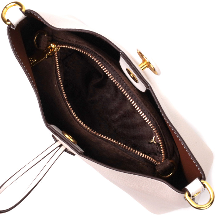Шкіряна жіноча сумка з оригінальною застібкою ґудзиком Vintage 186291 Біла