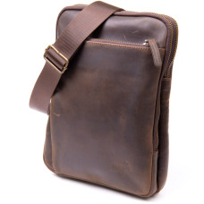 Оригинальная сумка с накладным карманом на молнии в матовой коже 183341 SHVIGEL, Коричневая