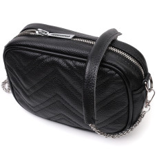 Женская вечерняя сумочка на цепочке из натуральной кожи Vintage 186352 Черная