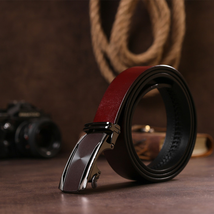 Ремінь з натуральної шкіри зі шкіряною вставкою в пряжці Vintage 183322 Коричневий