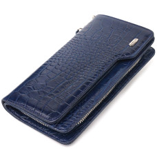 Интересное портмоне клатч из натуральной кожи с тиснением под крокодила CANPELLINI 185382 Синее