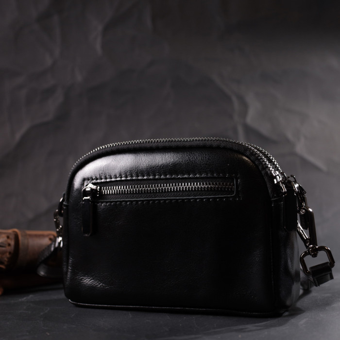 Дивовижна жіноча шкіряна сумка з глянсовою поверхнею Vintage 186392 Чорний