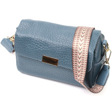 Отличная кожаная женская сумка с оригинальной плечевой лямкой Vintage 186372 Синяя