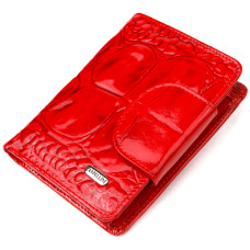Лакированный вертикальный женский кошелек из натуральной кожи с тиснением под крокодила CANPELLINI 185522 Красный