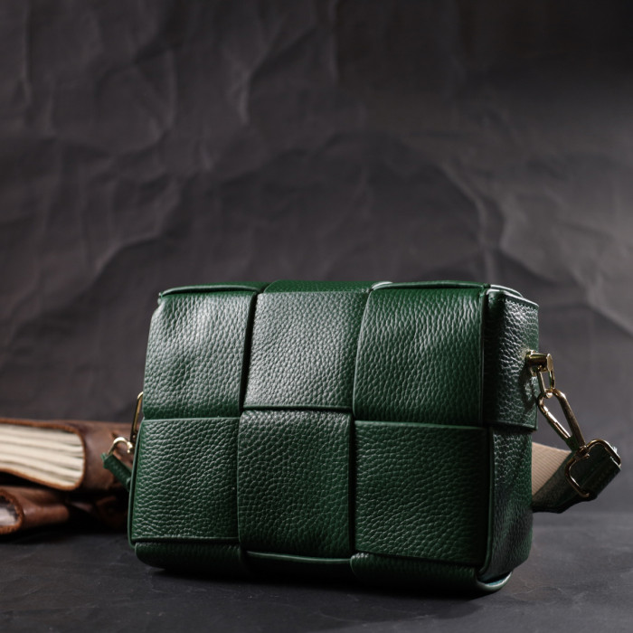 Компактна вечірня сумка для жінок з палітурками з натуральної шкіри Vintage 186282 Зелена