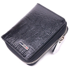 Лакированный кошелек для женщин с монетницей на молнии из натуральной фактурной кожи KARYA 185262 Черный