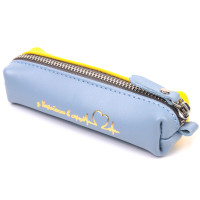 Містка шкіряна ключниця комбі двох кольорів Серце GRANDE PELLE 185003 Жовто-блакитна