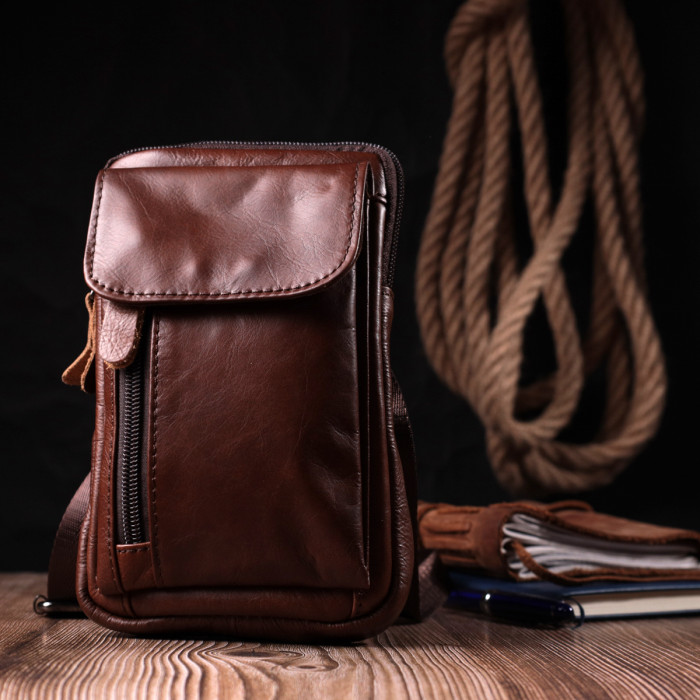 Чоловіча сумка на пояс з натуральної шкіри Vintage 22564 Коричневий