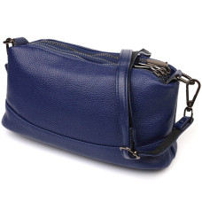 Шикарная сумка на три отделения из натуральной кожи 185983 Vintage Синяя