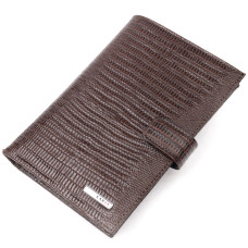 Мужское портмоне лакированное из натуральной фактурной кожи KARYA 184953 коричневый