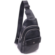 Стильная мужская сумка слинг из натуральной зернистой кожи 185253 Vintage Черный