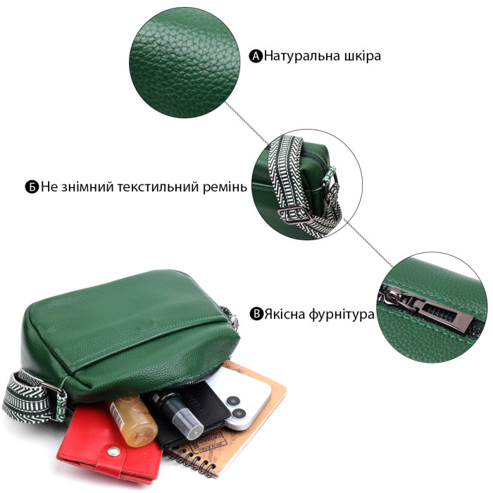 Сумка на одне відділення для стильних жінок із натуральної шкіри Vintage 22603 Зелена
