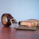 Мужской кожаный ремень с закругленной классической пряжкой Vintage 183334 Коричневый