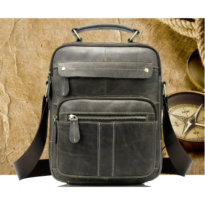 Сумка мужская вертикальная кожаная Vintage 182974 Серая