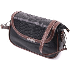 Стильная сумка для женщин с фактурным клапаном из натуральной кожи Vintage 186344 Черная