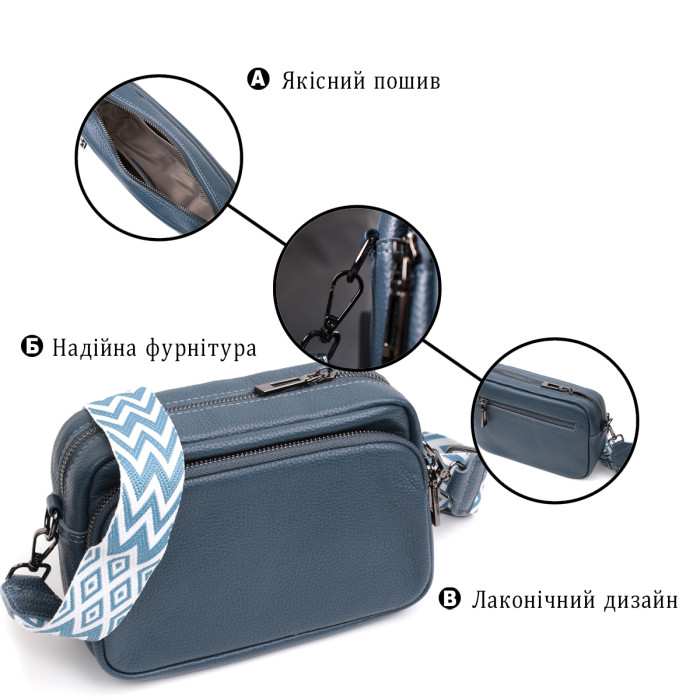 Цікава жіноча сумка крос-боді з натуральної шкіри Vintage 22297 Синя