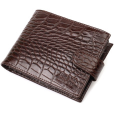 Функциональный небольшой бумажник для мужчин из натуральной кожи с тиснением под крокодила BOND 185844 Коричневый