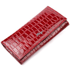 Лакированный женский горизонтальный кошелек из натуральной кожи с тиснением под крокодила KARYA 184924 Красный