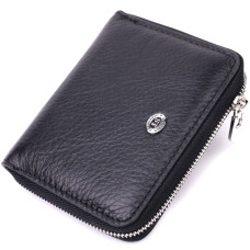 Женский кожаный кошелек на молнии с металлическим логотипом производителя ST Leather 186485 Черный