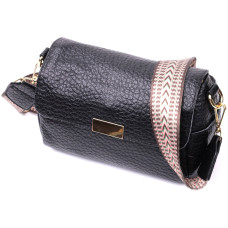 Классическая кожаная женская сумка с оригинальной плечевой лямкой Vintage 186375 Черная