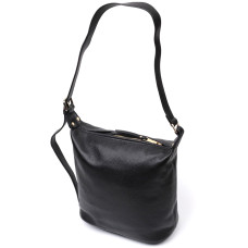 Вместительная женская сумка с одной длинной ручкой из натуральной кожи Vintage 186275 Черная