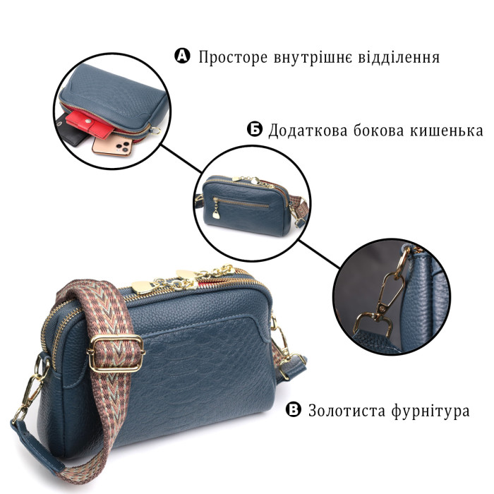 Модна сумка на два відділення з натуральної шкіри Vintage 22355 Синя
