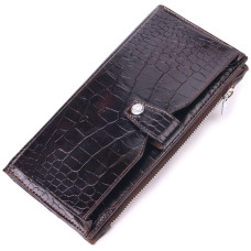 Вертикальное мужское портмоне из натуральной кожи с тиснением под крокодила KARYA 185275 Коричневый