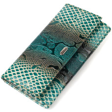 Лакированный кошелек для женщин из натуральной фактурной кожи с тиснением под рептилию CANPELLINI 185665 Зеленый