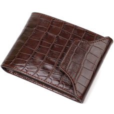 Мужской бумажник фактурный из натуральной кожи с тиснением под крокодила с застежкой BOND 185836 Коричневый
