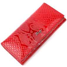 Лакированный горизонтальный кошелек из натуральной кожи с тиснением под змею KARYA 184926 Красный