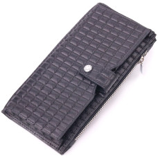 Бумажник мужской вертикальный стеганый из натуральной кожи KARYA 185276 черный