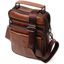 Стильная вертикальная мужская сумка из натуральной кожи Vintage 186006 Светло-коричневая