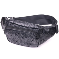 Стильная поясная сумка из натуральной кожи с фактурой под крокодила 185236 Vintage Черная