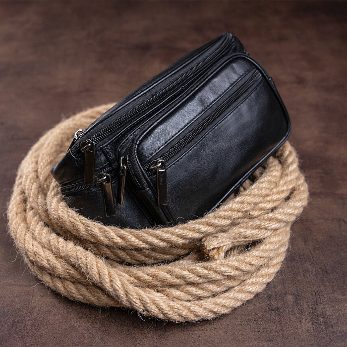 Сумка поясная из овечьей кожи Vintage 183257 Черная