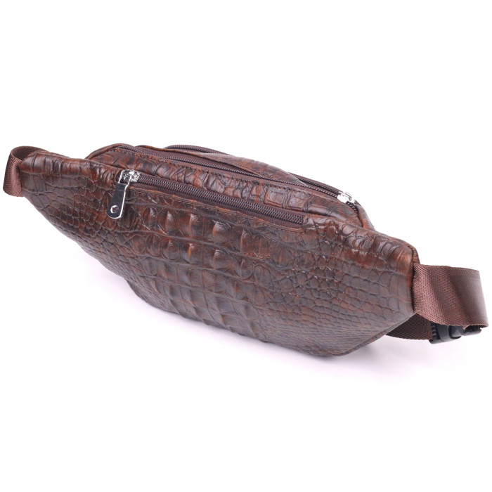 Модна поясна сумка з натуральної шкіри з фактурою під крокодила 185237 Vintage Коричнева
