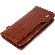 Практичное портмоне клатч из натуральной фактурной кожи CANPELLINI 185387 Коричневое