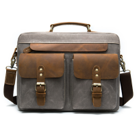 Сумка-портфель чоловіча текстильна з шкіряними вставками Vintage 182947 Сіра