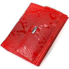 Лакированный кошелек для женщин среднего размера из натуральной кожи с тиснением под рептилию CANPELLINI 185657 Красный